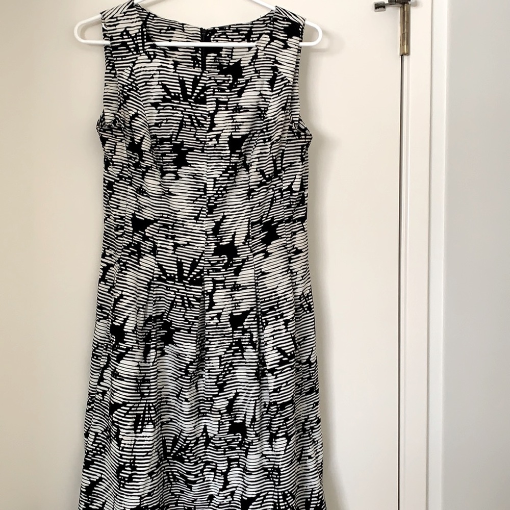 Black & White Sleeveless Pleated Front Dress